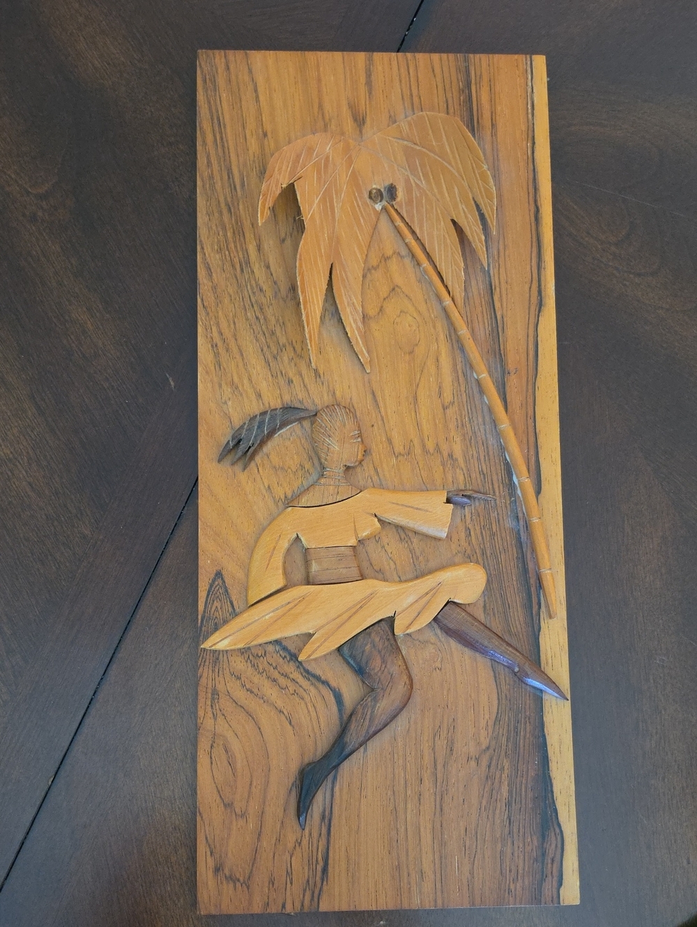 Carved Wood Tropical Hula Girl Wall Plaque - Natural Wood
